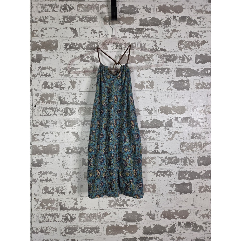 Chaps BohoSleeveless Halter Midi Dress Large Tourquoise Floral Print 100% Cotton